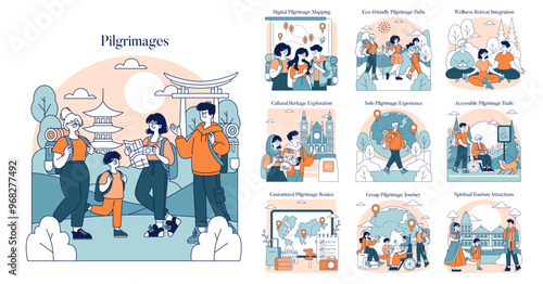 Pilgrimages. Flat Vector Illustration