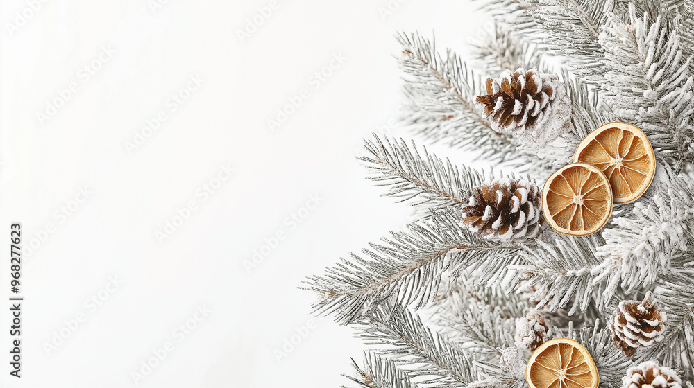 a christmas tree with pine cones and dried orange slices against an isolated white background a christmas tree with pine cones and dried orange slices against an isolated white background