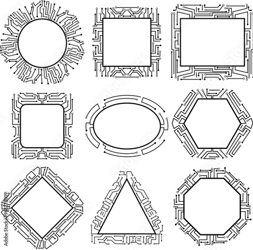 microchip frame set cartoon. processor siltransistor, circuitry nanotechnology, fabrication lithography microchip frame sign. isolated symbol vector illustration photo