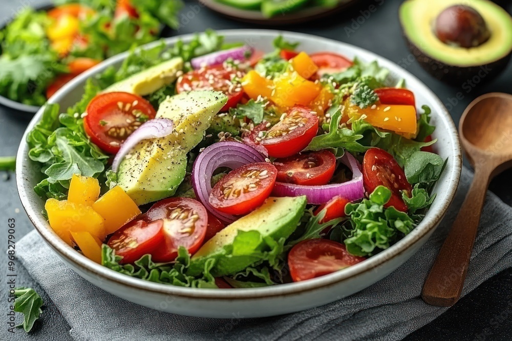 Fresh Salad with Avocado, Tomato, and Bell Pepper Fresh Salad with Avocado, Tomato, and Bell Pepper