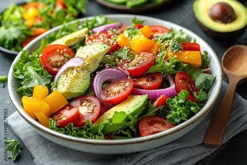 Fresh Salad with Avocado, Tomato, and Bell Pepper