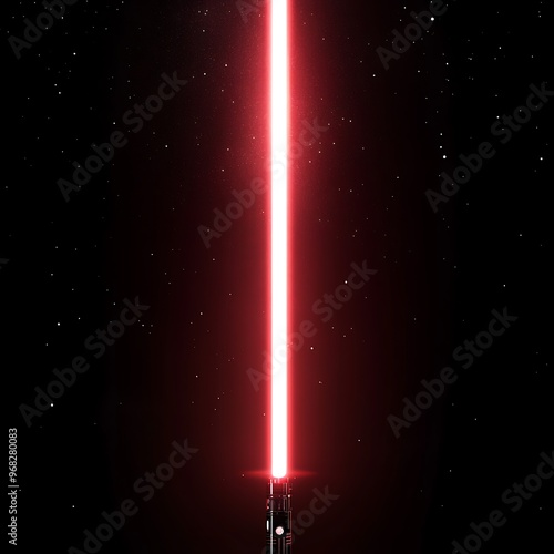 Red lightsaber glowing in space with stars photo