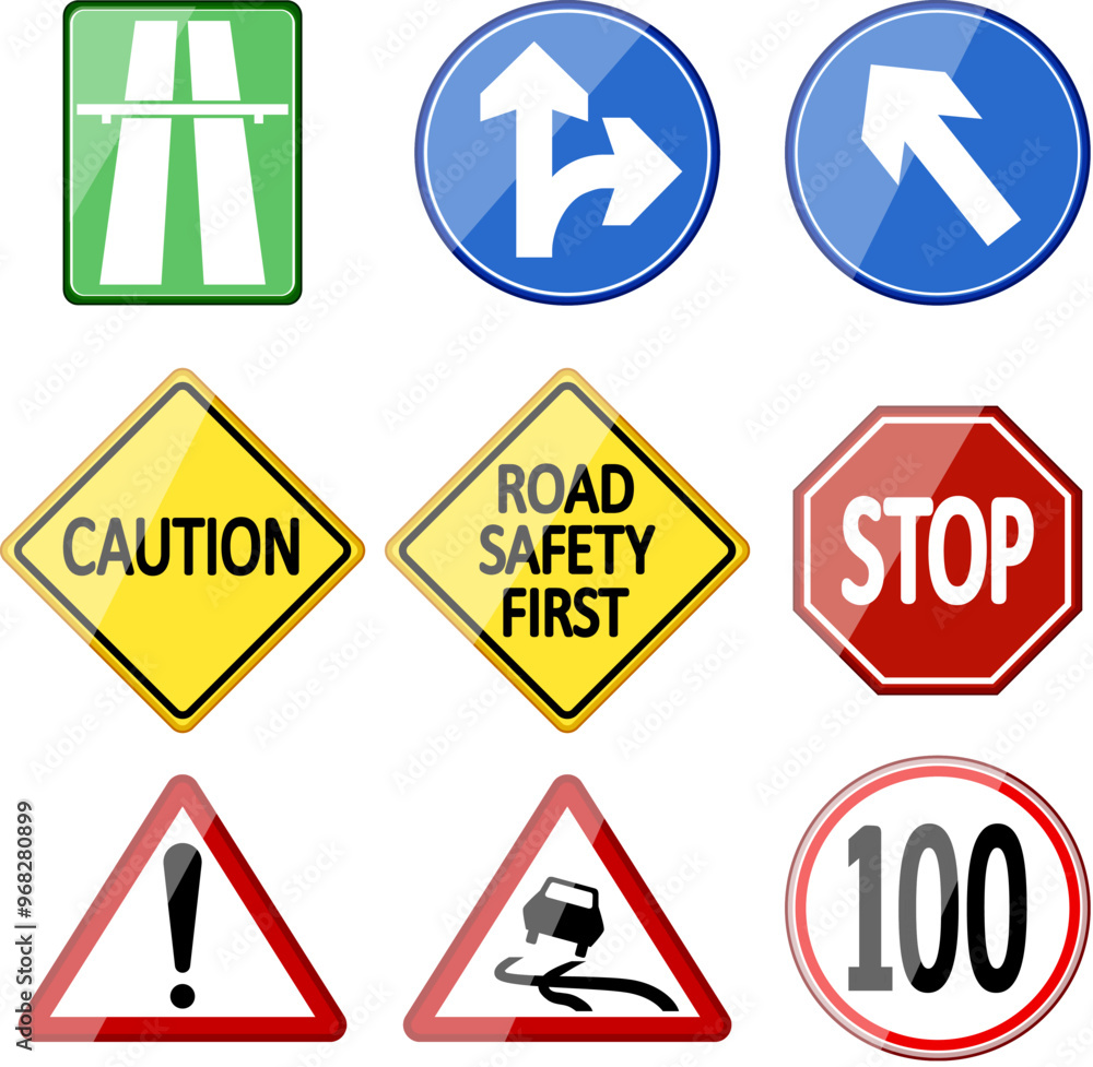 road sign set cartoon. caution speed, pedestrian crosswalk, highway intersection road sign sign. isolated symbol vector illustration road sign set cartoon. caution speed, pedestrian crosswalk, highway intersection road sign sign. isolated symbol vector illustration