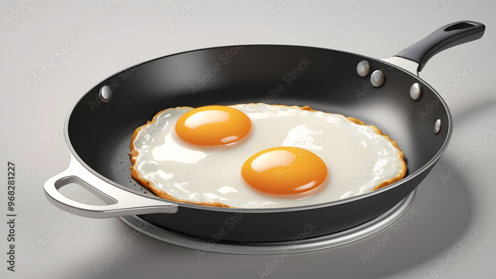 Fried eggs in a frying pan: 3D rendering generative ai Fried eggs in a frying pan: 3D rendering generative ai