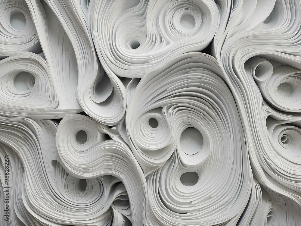 Obraz premium white flowing abstract patterns with smooth curves and circular shapes creating a sense of fluidity