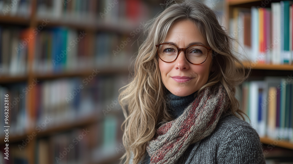 A teacher in a school library, recommending books to students. A teacher in a school library, recommending books to students.