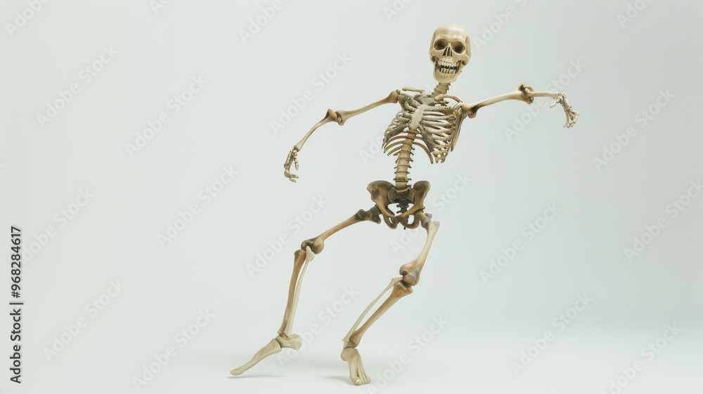 Human skeleton having fun and dancing on white background Human skeleton having fun and dancing on white background