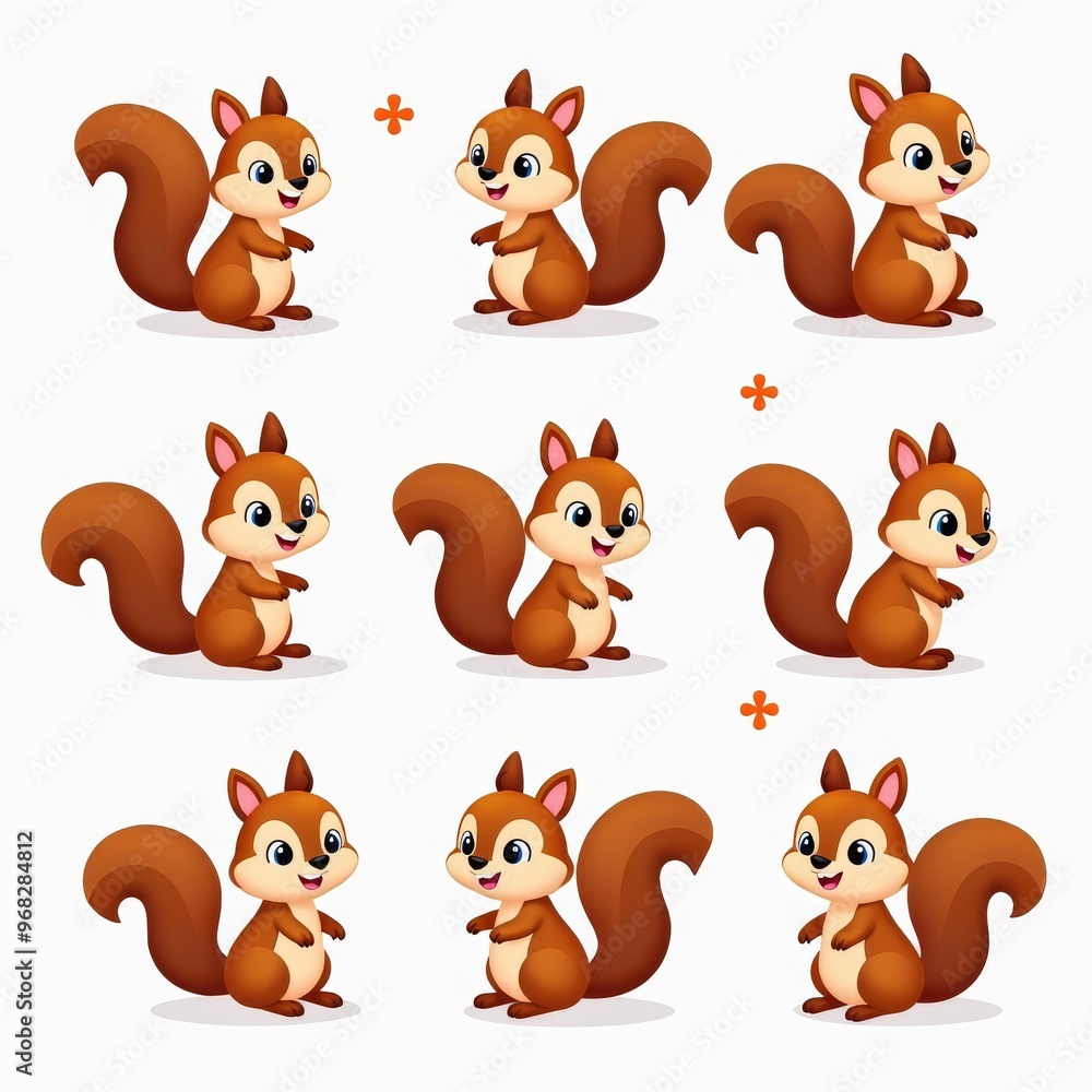 Fototapeta premium Cute Cartoon Squirrel Illustrations - Adorable Characters for Children's Content, Storybooks, and Educational Materials
