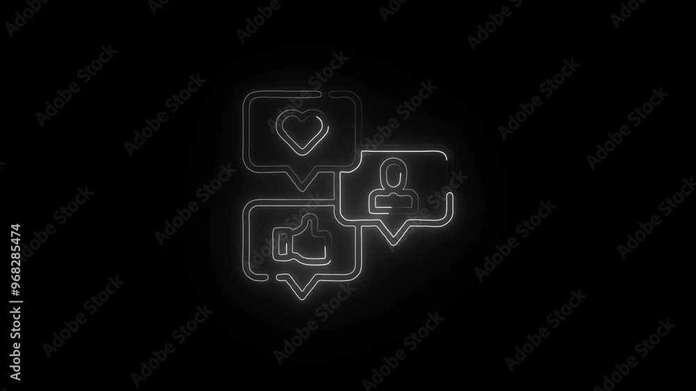 Neon Social Media icon on dark background. Glowing animated Social Media symbol. Digital Social Media icon visual. Neon Social Media icon on dark background. Glowing animated Social Media symbol. Digital Social Media icon visual.