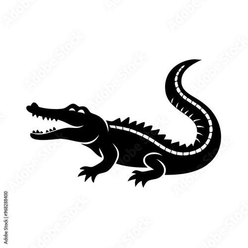 Crocodile Silhouette Icon - Transparent Background Clipart 