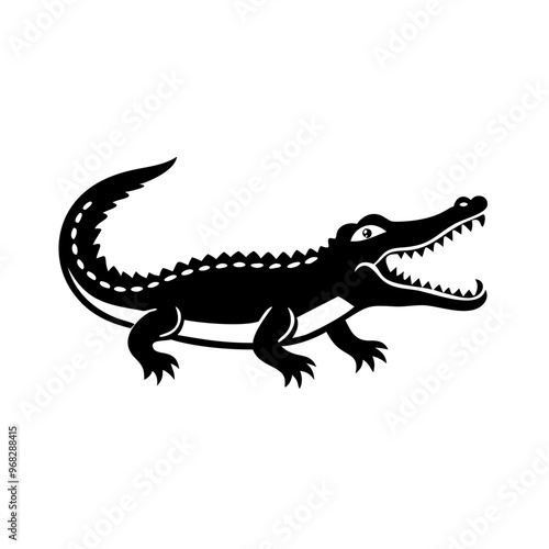 Crocodile Silhouette Icon - Transparent Background Clipart 