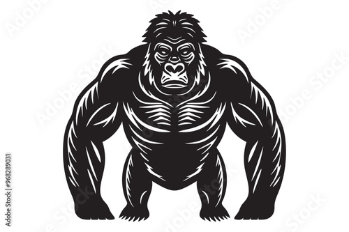 black and white silhouette illustration of a gorilla