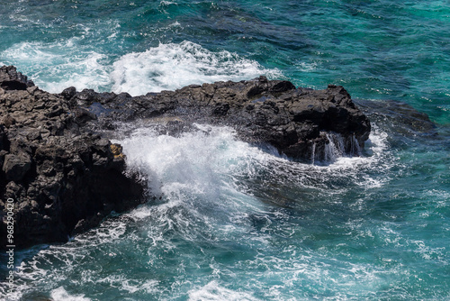 Dramatic Ocean crashing wave Hawaii at Makapu Point