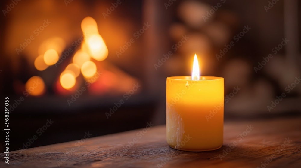 A candle burning in a fireplace, with the flame casting a warm glow over the hearth and creating a cozy atmosphere. A candle burning in a fireplace, with the flame casting a warm glow over the hearth and creating a cozy atmosphere.