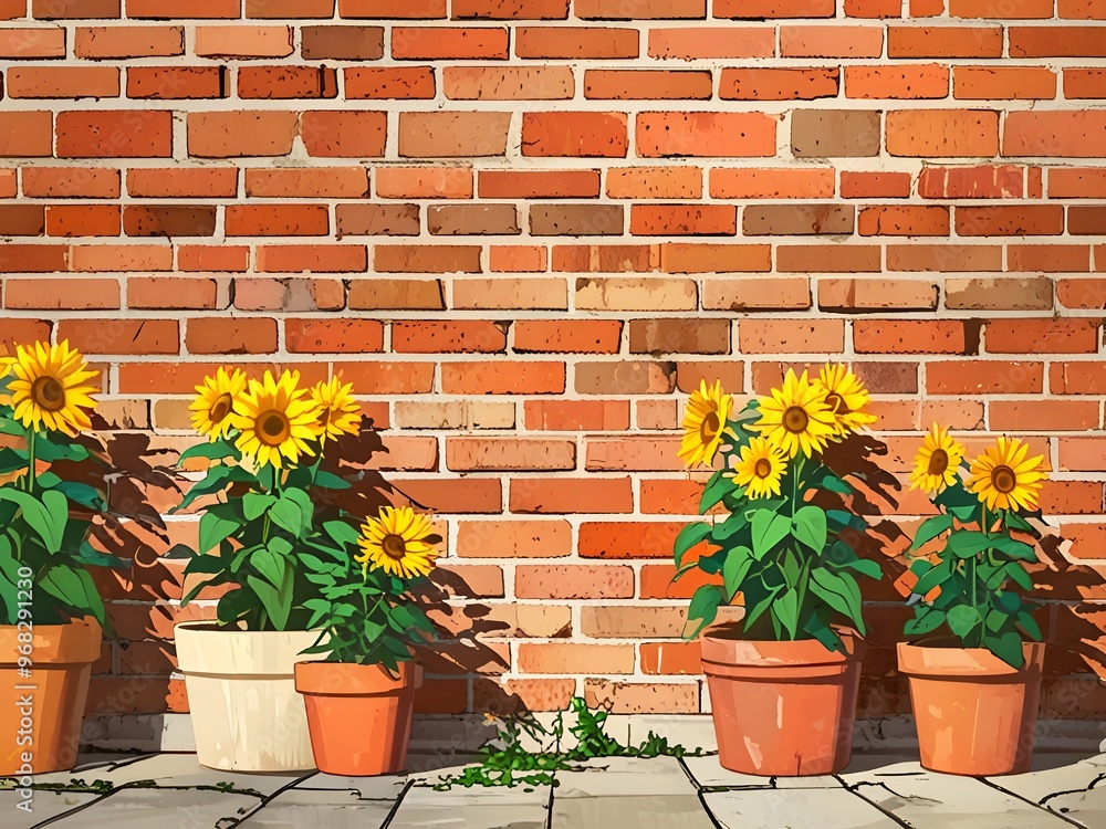 Sunflowers in Front of Brick Wall Sunflowers in Front of Brick Wall