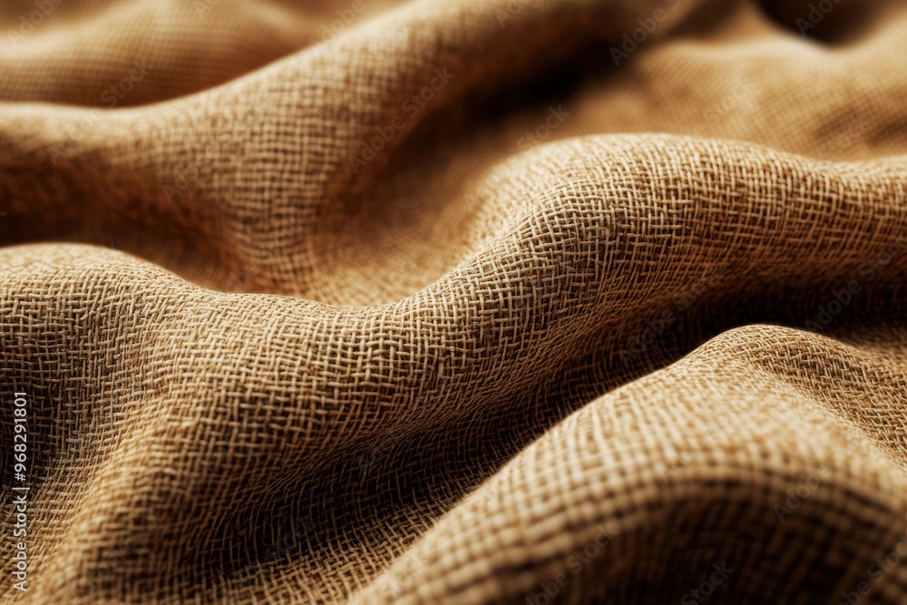 Close-up view of textured fabric with soft waves, showcasing its natural fibers and warm earthy tones. Close-up view of textured fabric with soft waves, showcasing its natural fibers and warm earthy tones.