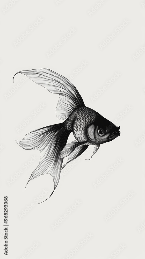 Obraz premium Black and white illustration of goldfish