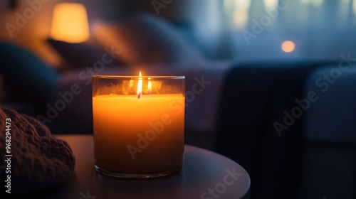 A candle burning on a bedside table, with the soft light illuminating the room and creating a peaceful ambiance.