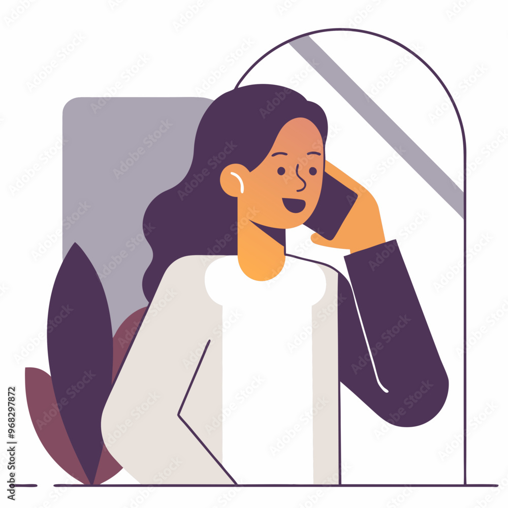 Happy woman talking on smartphone, joyful mood, modern lifestyle Happy woman talking on smartphone, joyful mood, modern lifestyle
