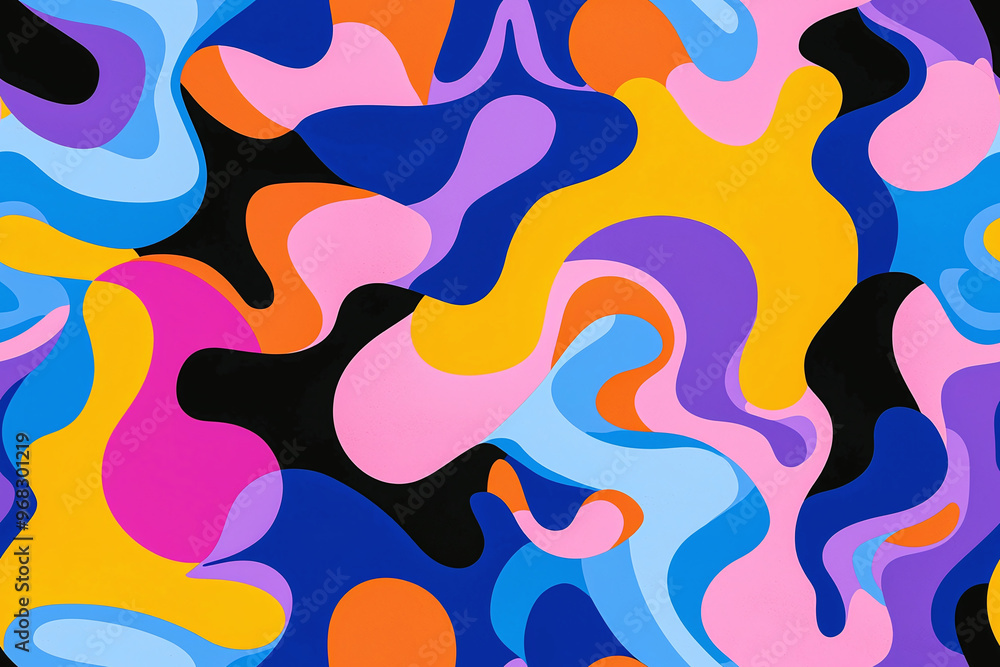 Seamless wallpaper of a 1970s psychedelic pattern with swirling, vibrant colors in neon pinks, blues, and purples Seamless wallpaper of a 1970s psychedelic pattern with swirling, vibrant colors in neon pinks, blues, and purples