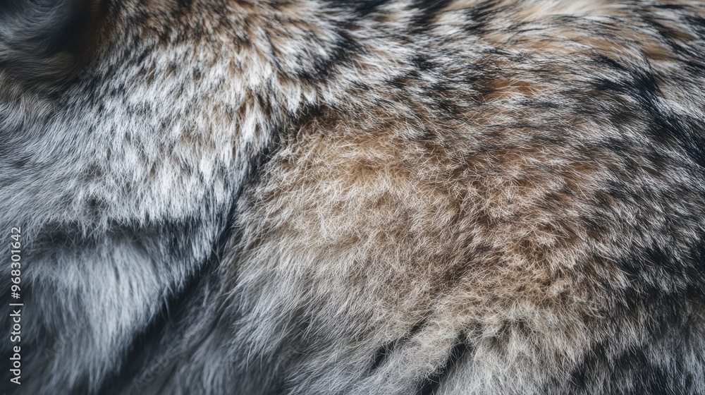 A close-up of a wolf fur, showing the intricate patterns and textures of its thick coat. A close-up of a wolf fur, showing the intricate patterns and textures of its thick coat.