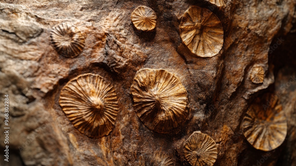 A close-up of fossils embedded in the walls of a cave, telling the story of ancient life forms. A close-up of fossils embedded in the walls of a cave, telling the story of ancient life forms.