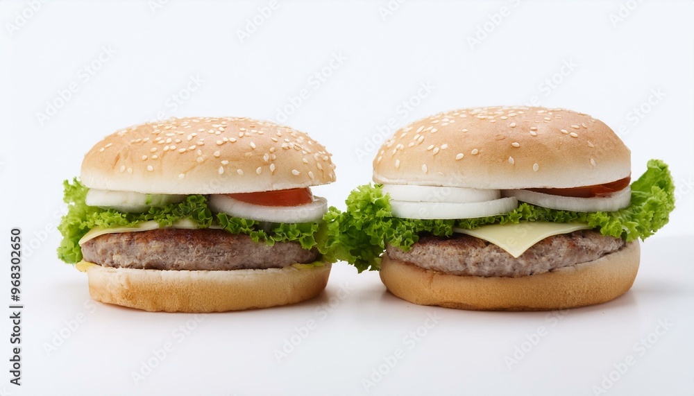 couple meat burger white background couple meat burger white background