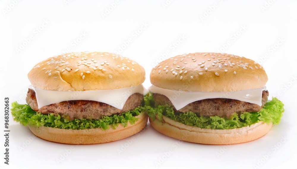 couple meat burger white background couple meat burger white background