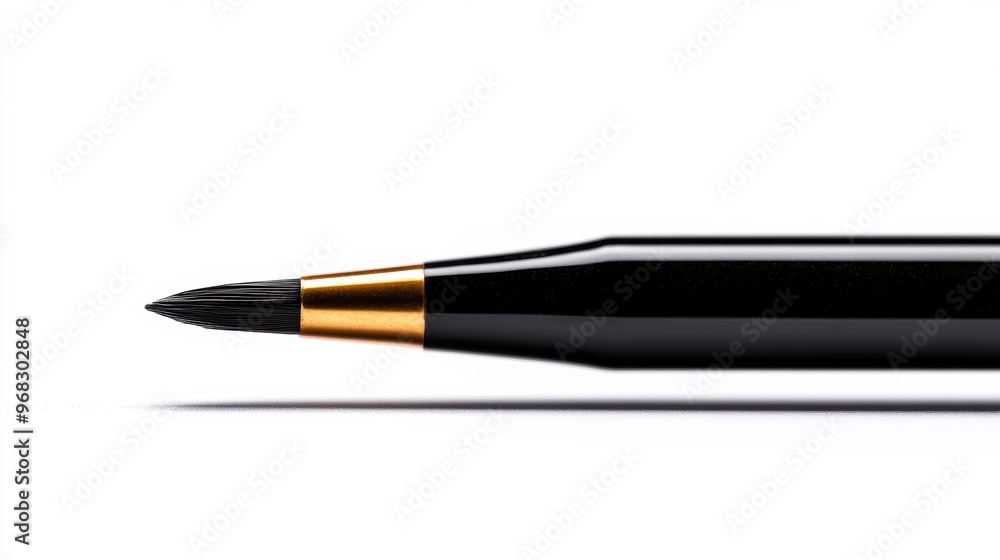 A close-up view of a black pen's sleek design, featuring a shiny gold accent, perfect for showcasing writing tools and elegance. A close-up view of a black pen's sleek design, featuring a shiny gold accent, perfect for showcasing writing tools and elegance.