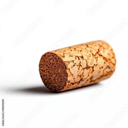 A close-up of a natural cork stopper, showcasing its texture and color. Ideal for wine and bottle-related themes.