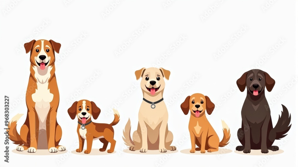Cute Cartoon of Five Happy Dogs Sitting Together | Adorable Dog Illustration for Pet Lovers, Animal Websites, and Children's Books Cute Cartoon of Five Happy Dogs Sitting Together | Adorable Dog Illustration for Pet Lovers, Animal Websites, and Children's Books