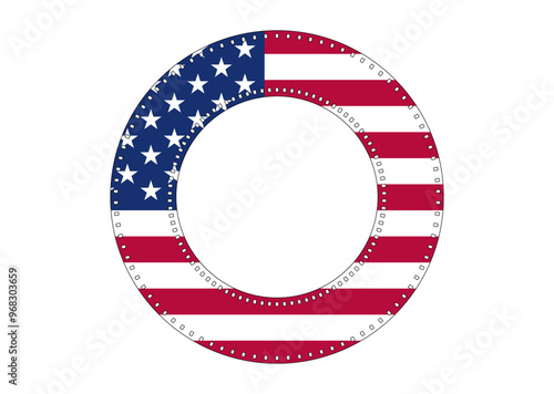 Color retro style american flag round 35mm filmstrip frame border vector graphic design. Usa freedom flag film reel to use for 4th july independence day, memorial day projects. 