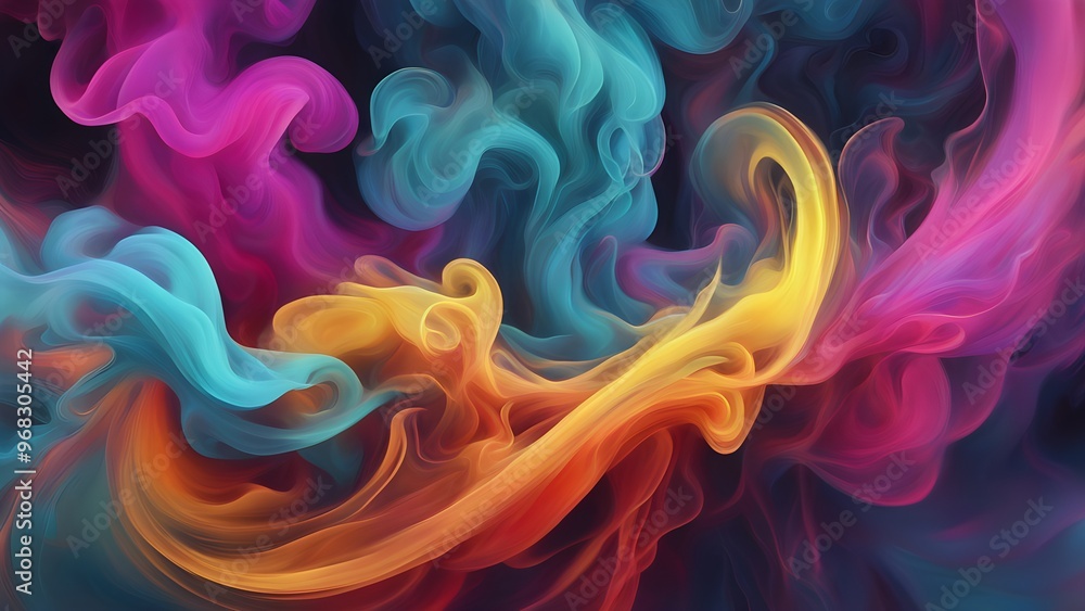 Abstract colorful smoke swirls against a dark background. Abstract colorful smoke swirls against a dark background.