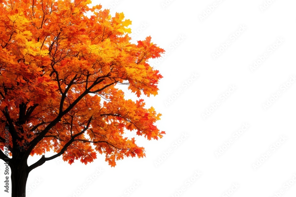 A vibrant orange tree showcasing the beauty of autumn leaves against a white background, perfect for seasonal themes. A vibrant orange tree showcasing the beauty of autumn leaves against a white background, perfect for seasonal themes.