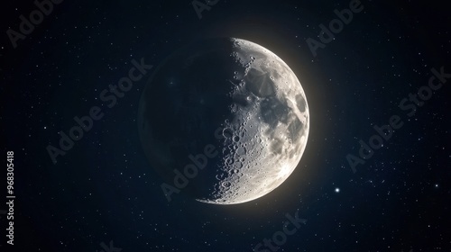 A crescent Moon with the rest of the lunar surface faintly illuminated by Earthshine.