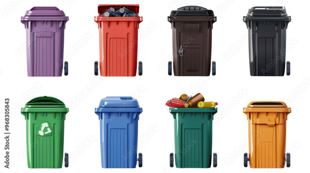Plastic trash cans with garbage on transparent background Plastic trash cans with garbage on transparent background