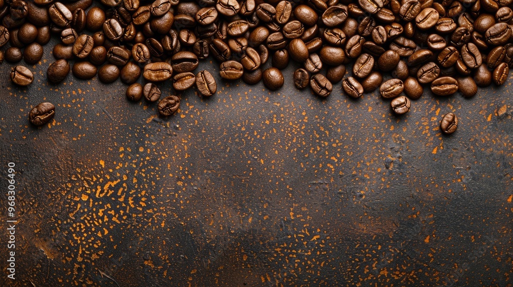 Fresh roasted coffee beans with space for text, from above Fresh roasted coffee beans with space for text, from above