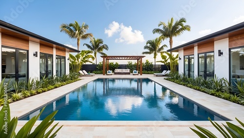 Wallpaper Mural Luxurious outdoor setting featuring a rectangular swimming pool flanked by two modern Torontodigital.ca