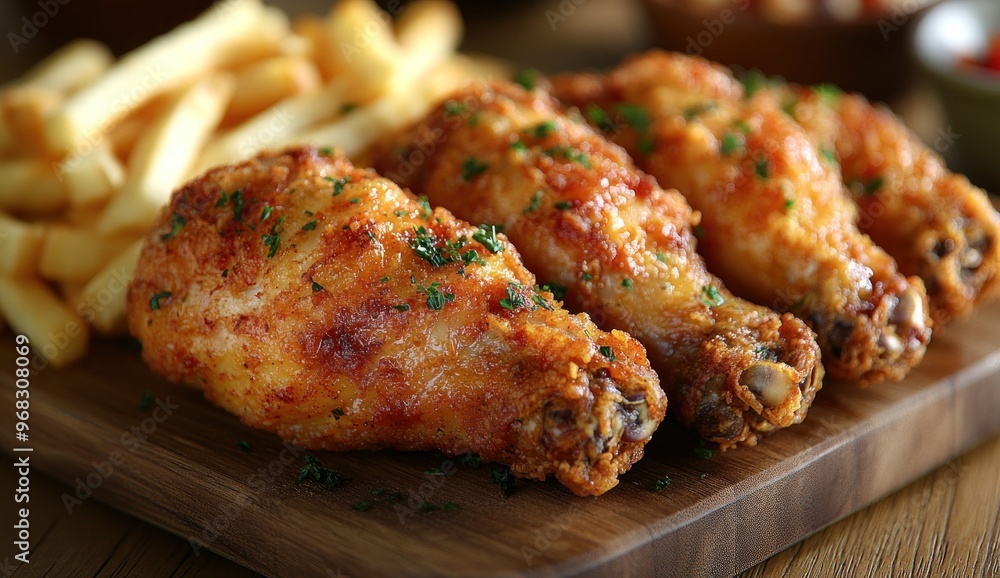 Crispy Fried Chicken Drumsticks with French Fries Crispy Fried Chicken Drumsticks with French Fries