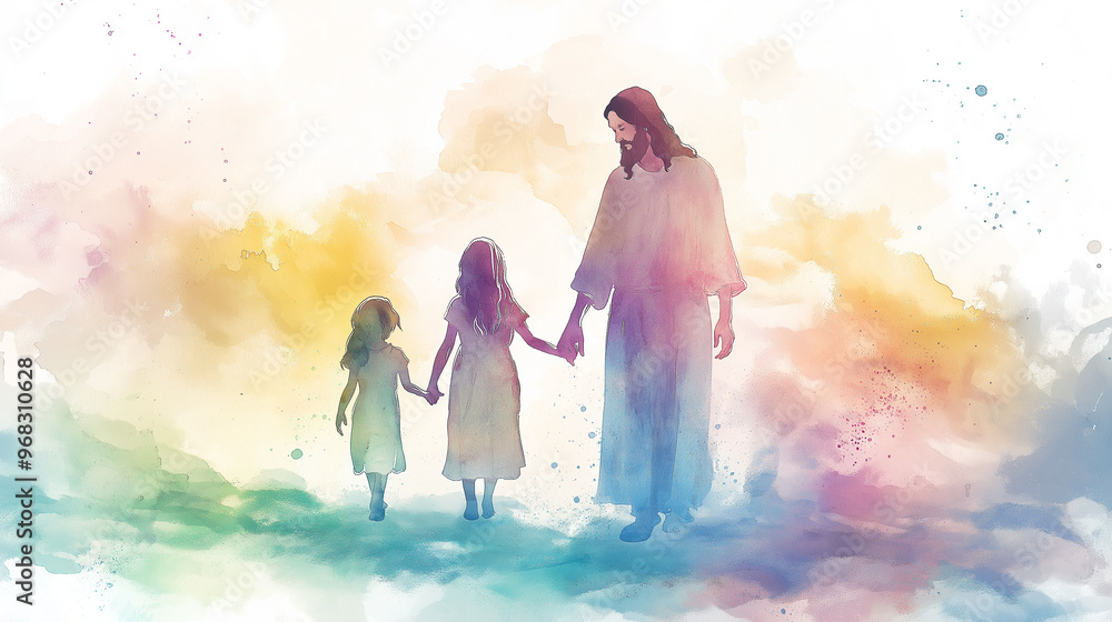 An illustration of Jesus Christ in watercolor art beautifully conveys