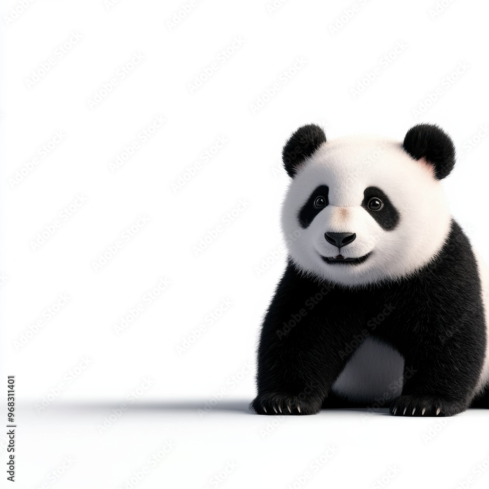A cute panda stands playfully against a clean white background, showcasing its distinctive black and white fur. A cute panda stands playfully against a clean white background, showcasing its distinctive black and white fur.