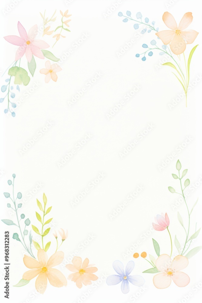 A delicate floral frame featuring soft pastel flowers and leaves, perfect for invitations, announcements, or decorative projects. A delicate floral frame featuring soft pastel flowers and leaves, perfect for invitations, announcements, or decorative projects.
