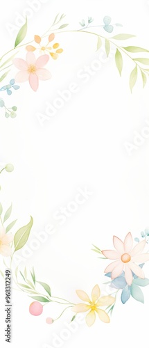 Wallpaper Mural A delicate floral frame featuring soft pastel flowers and greenery, perfect for invitations, greeting cards, or any creative design. Torontodigital.ca