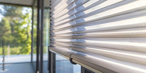Close up of pleated blinds on a balcony door of a private house Cordless pleated shades with modern top down bottom up privacy feature on an apartment window