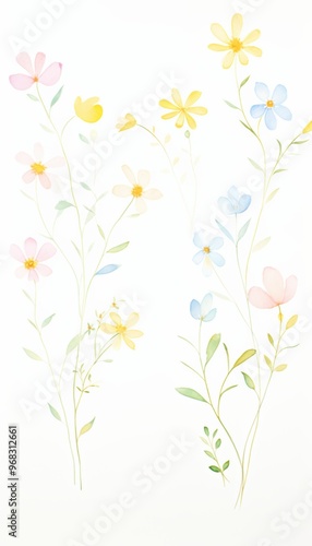 Wallpaper Mural A delicate illustration of colorful flowers, featuring pastel shades and gentle lines, perfect for spring-themed designs and decorations. Torontodigital.ca