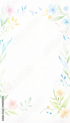 A delicate watercolor floral frame, perfect for invitations, greeting cards, or as a decorative border for various designs.