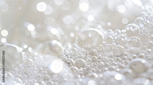 Soap bubbles, appearing as scientific cell images against a white backdrop, highlight their translucent nature and spherical forms, adding a touch of elegance to the composition.