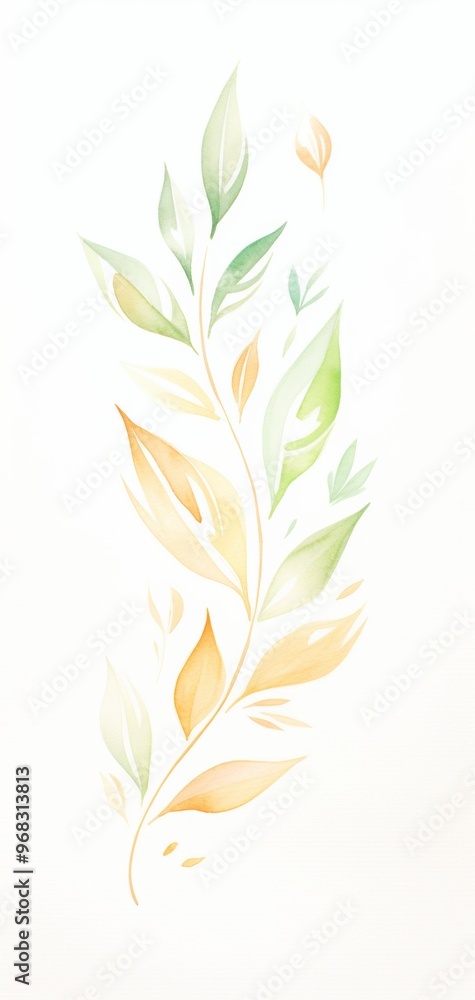 Naklejka premium A delicate watercolor illustration of a vine with green and yellow leaves, perfect for nature-themed designs.