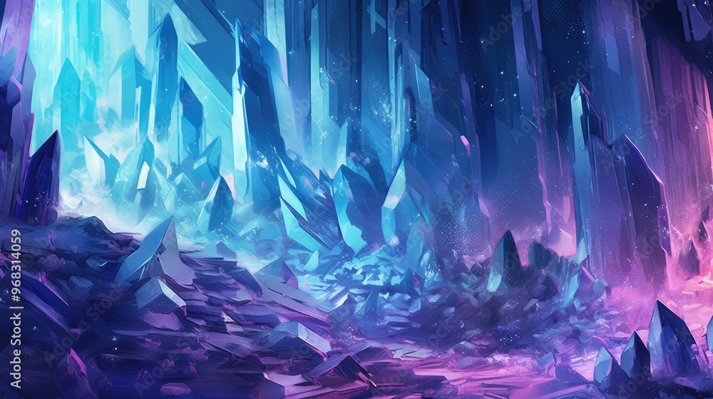 Crystal cave glowing in blue Crystal cave glowing in blue