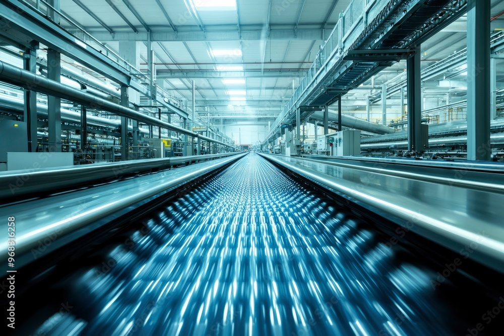 Fototapeta premium Industrial Conveyor Belt System in a Modern Factory
